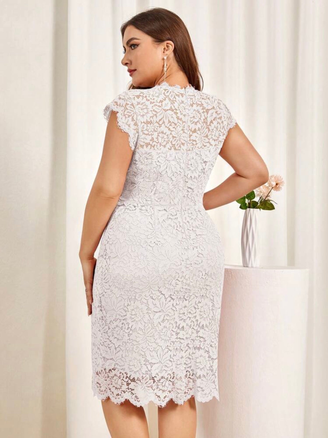【M-XL】 Premium Embroidery Lace w/ Lining Back Zipper Plus Size Dress