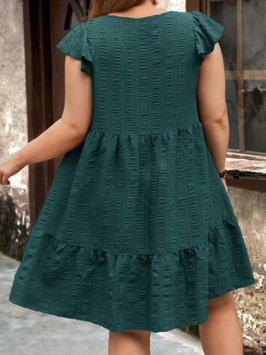 【L-3XL】 Ruffle Sleeve Flounce Hem Babydoll Plus Size Dress