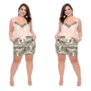 Combined Top & Leaf Shorts Plus Size Terno