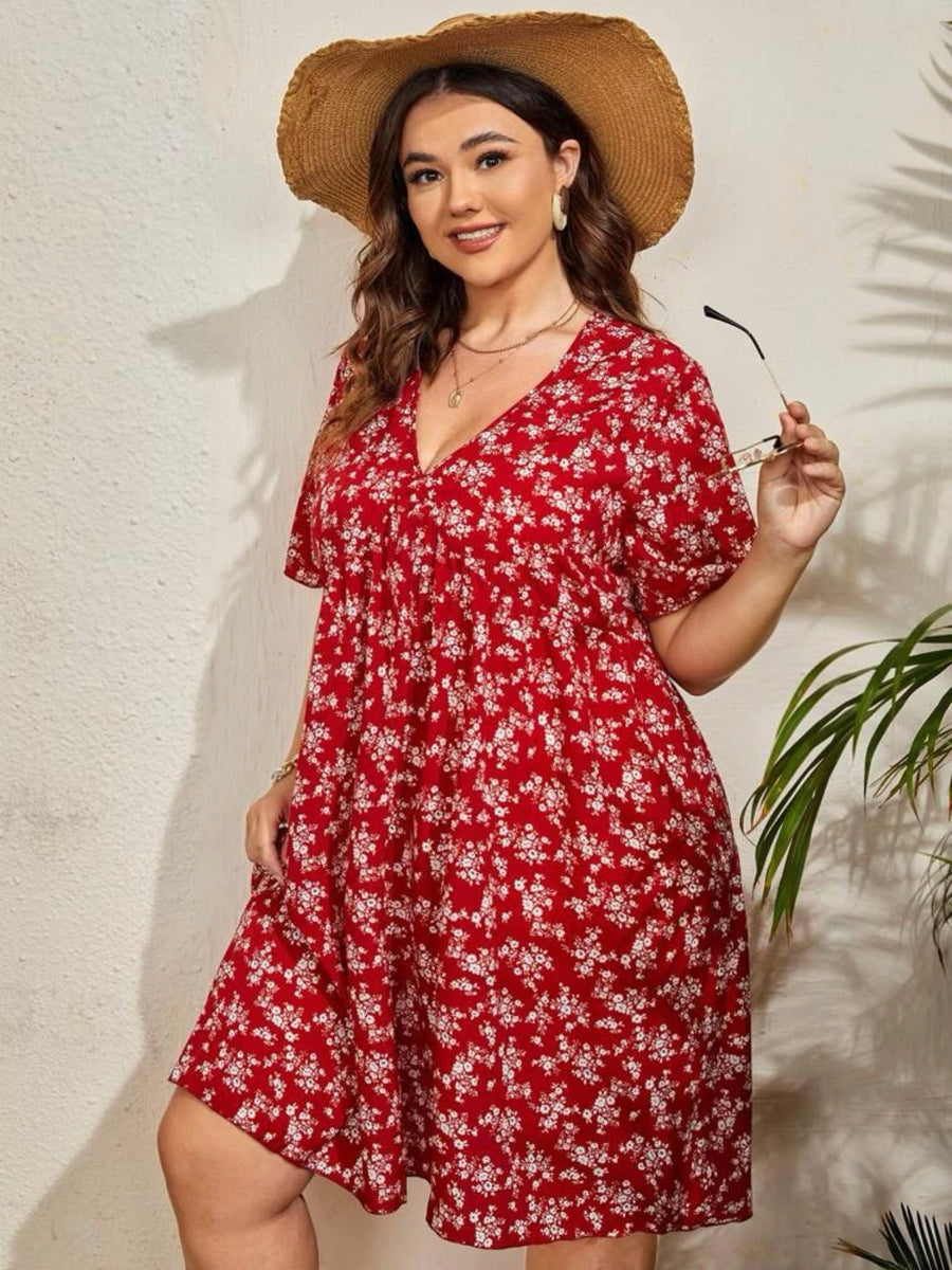 Vneck Vintage Floral Babydoll Plus Size Dress Melody Ong Fashion