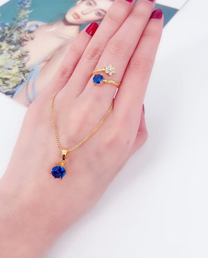18K Gold Necklace & Ring Birthstone Set