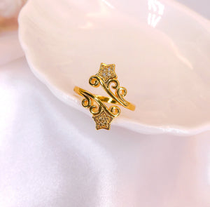 18K Bangkok Gold Manmade Diamond Inlaid Adjustable Ring