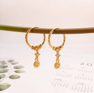 18K Bangkok Gold Manmade Diamond Hoop Drop Earings