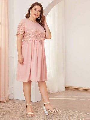 Embroidered Lace Upper Babydoll Plus Size Dress