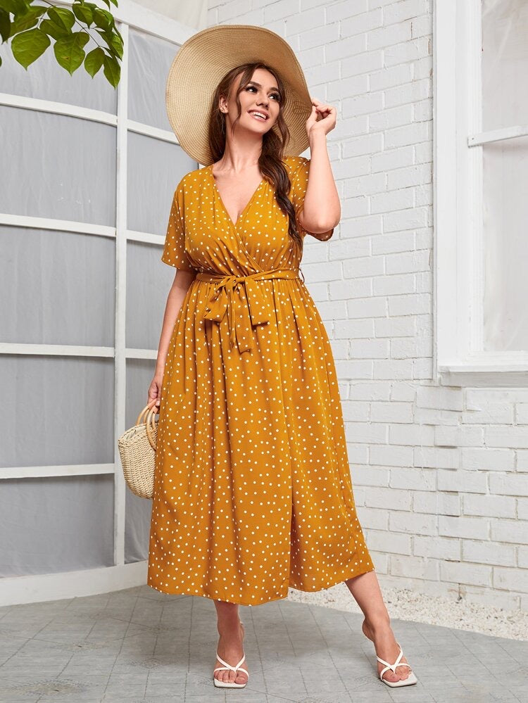 Yellow polka dot on sale dress plus size