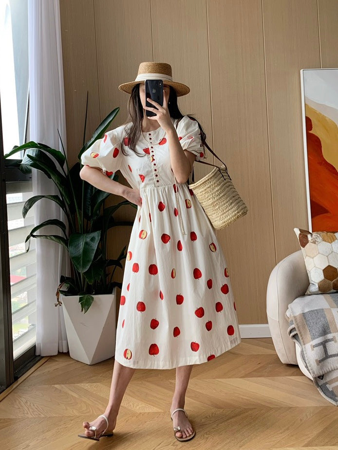 Cute Apple Pattern Button Down Front Dress Melody Ong Fashion