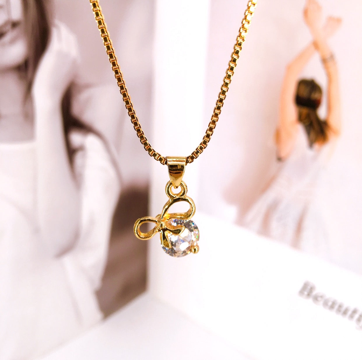 24K Bangkok Gold Plated Manmade Diamond Pendant Necklace
