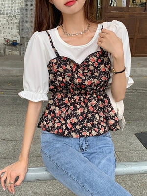 False 2 in 1 Disty Floral Combo Top