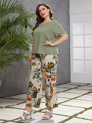 V-neck Top & Garter Waist Pants Plus Size Terno Set Coords