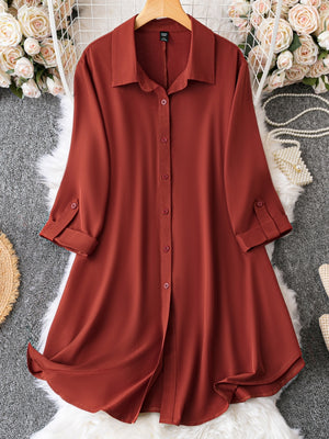 Button Down Collar Neck 3/4 Sleeve Polo Shirt Plus Size Dress