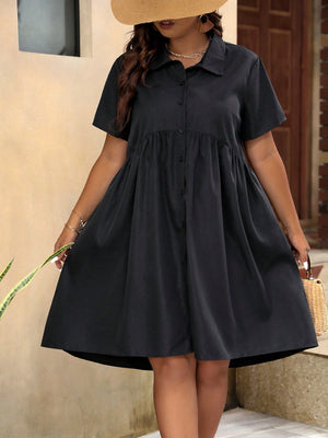 Button Down Polo Neck Plus Size Shirt Dress