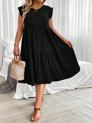 V-neck Ruffle Sleeve Flounce Hem Plus Size Dress