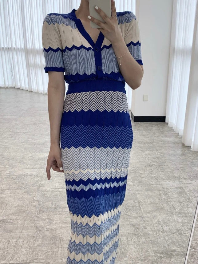 High Quality Knitted Button-up Top & Skirt 2 in 1 Coords Terno
