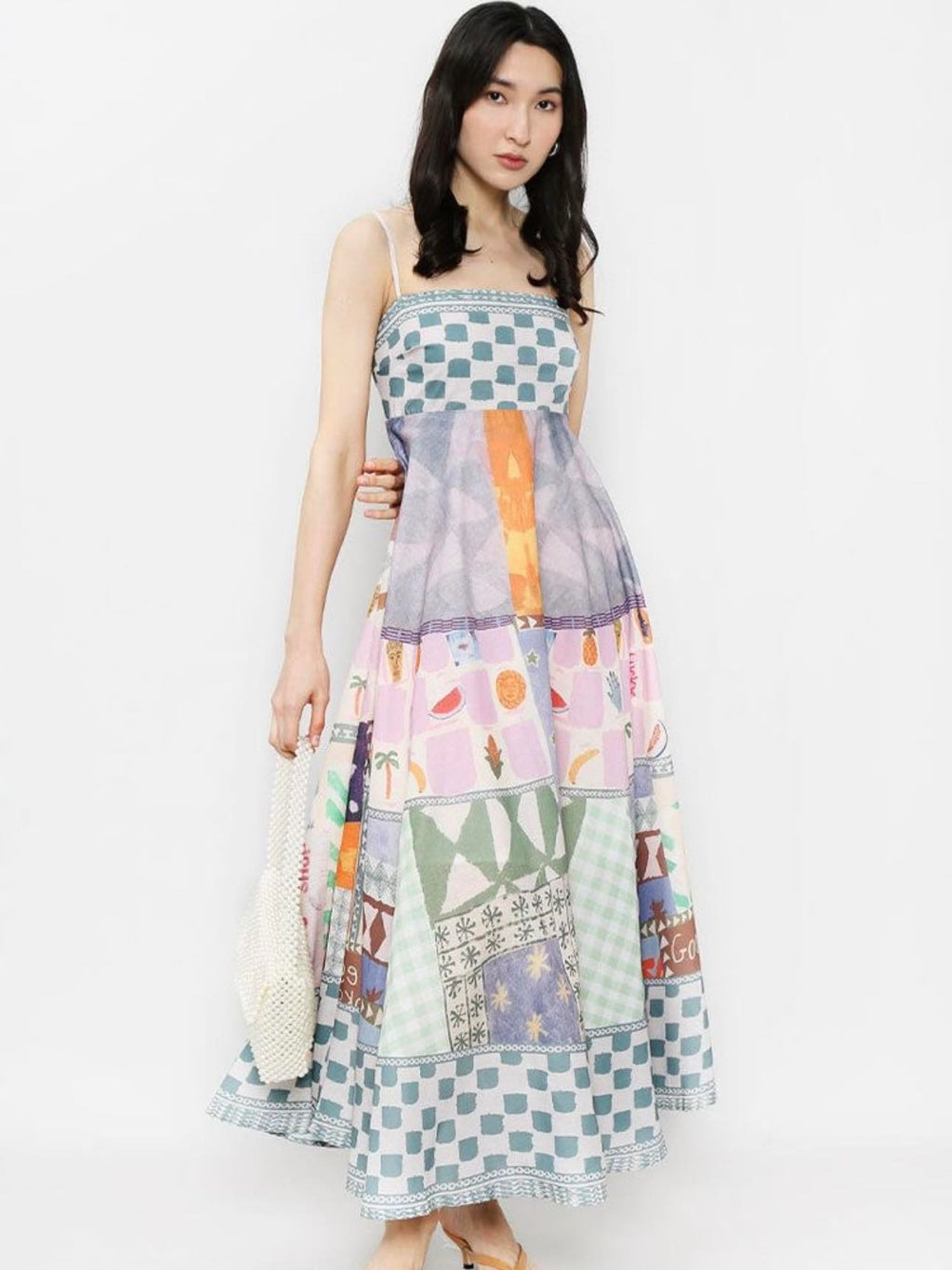 Star Fruit Multi Print Shirred Back Cami Dress