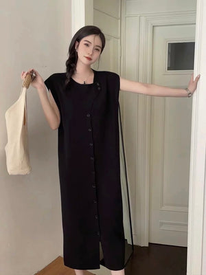 Button-down Simple Daily Outfit Oversize Knitted Dress