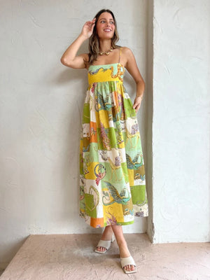 Multi Fun Print Bowknot Back Summer Cami Dress