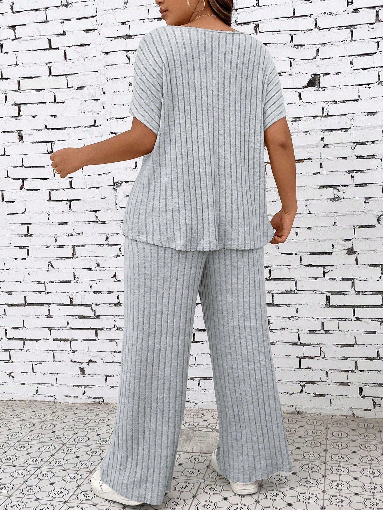 Rib Knitted Cotton Top & Garter Pants Plus Size Terno Set Coords