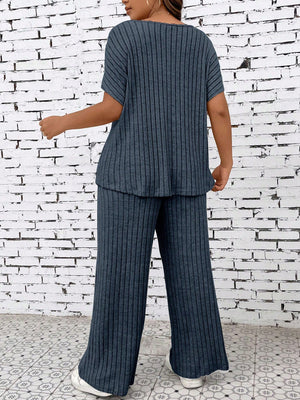 Rib Knitted Cotton Top & Garter Pants Plus Size Terno Set Coords