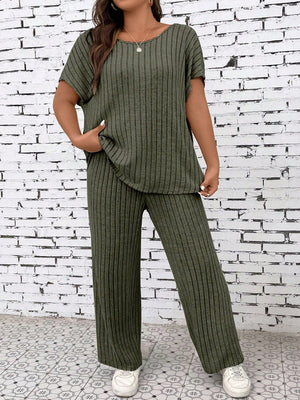 Rib Knitted Cotton Top & Garter Pants Plus Size Terno Set Coords