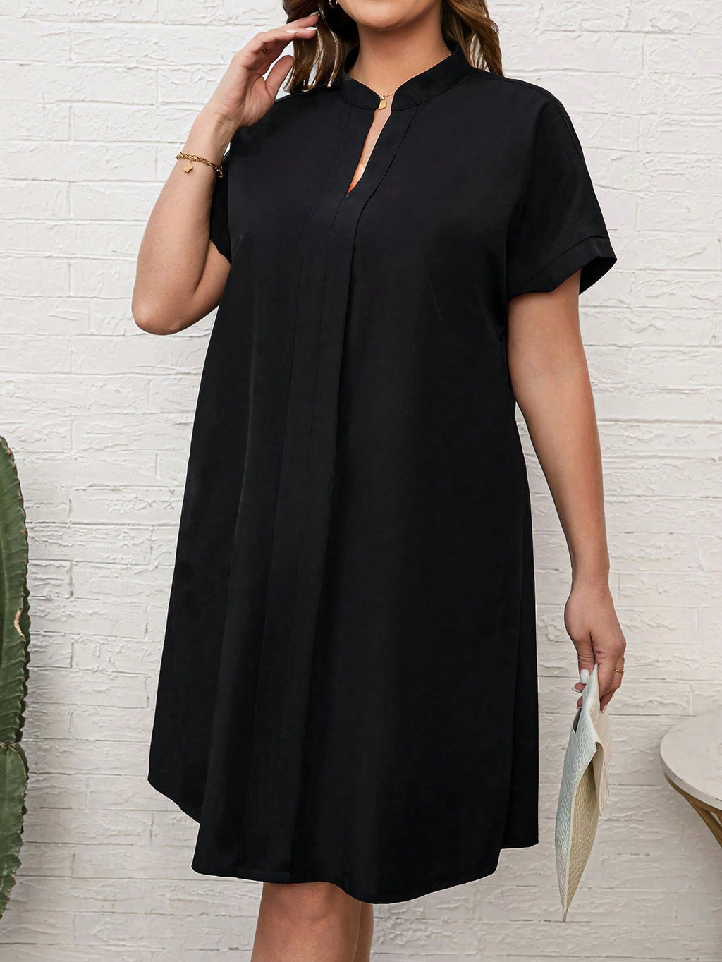 Collar Neck Batwing Sleeve Plus Size Dress