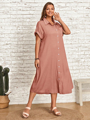 Single Pocket Button Down Collar Neck Polo Shirt Plus Size Dress