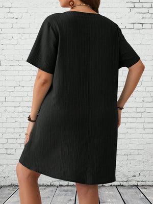 V-neck Side Pocket Solid Plus Size Dress