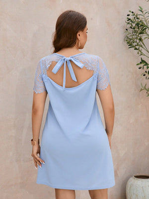 Bowknot Back Mesh Upper Elegant Plus Size Dress