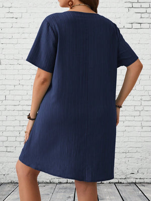 V-neck Side Pocket Solid Plus Size Dress