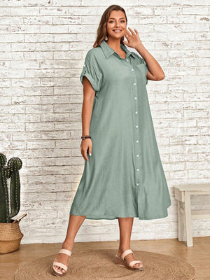 Single Pocket Button Down Collar Neck Polo Shirt Plus Size Dress