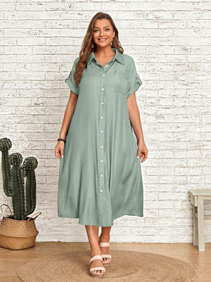 Single Pocket Button Down Collar Neck Polo Shirt Plus Size Dress