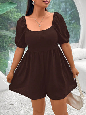 Shirred Back Square Neck Solid Plus Size Jumpshort