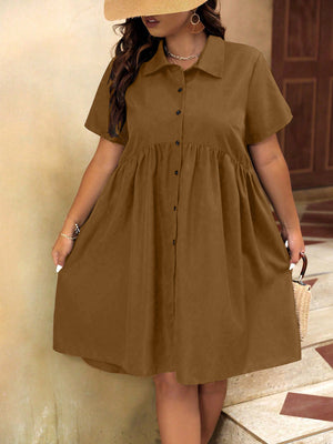 Button Down Polo Neck Plus Size Shirt Dress