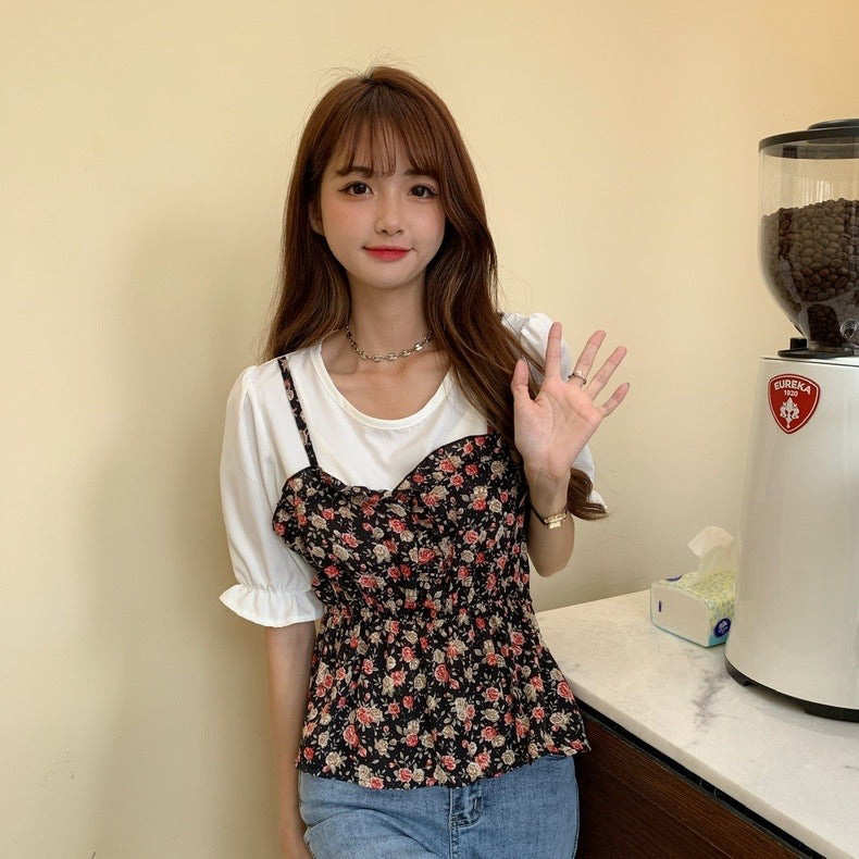 False 2 in 1 Disty Floral Combo Top