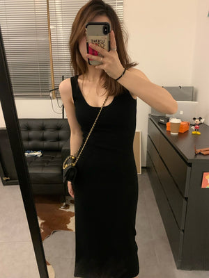 Semi Square Neck Simple Chic Knitted Dress