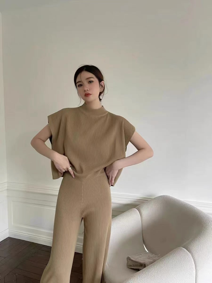 High Quality Knitted Oversize Turtle Neck Top & Garter Pants 2 in 1 Coords Terno Set