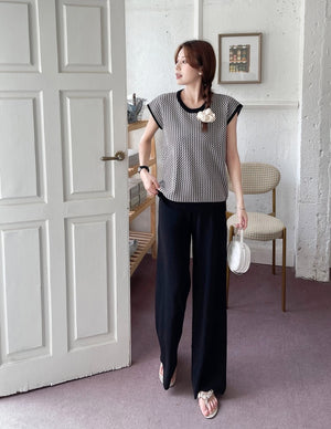 Geo Pattern Top & Wide Leg Garter Pants Oversize Knitted 2 in 1 Terno Set