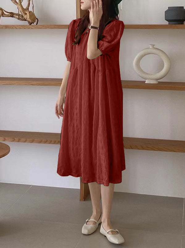 Elastic Sleeve Solid Loose Dress