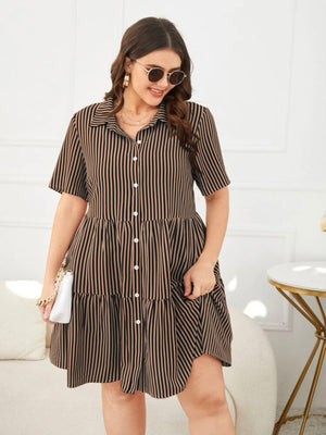 Button Down Flounce Hem Plus Size Polo Dress