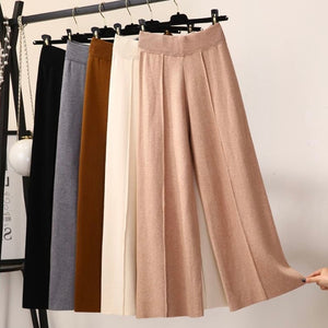 Garter Stitching Line Front Wide Leg Oversize Knitted Pants