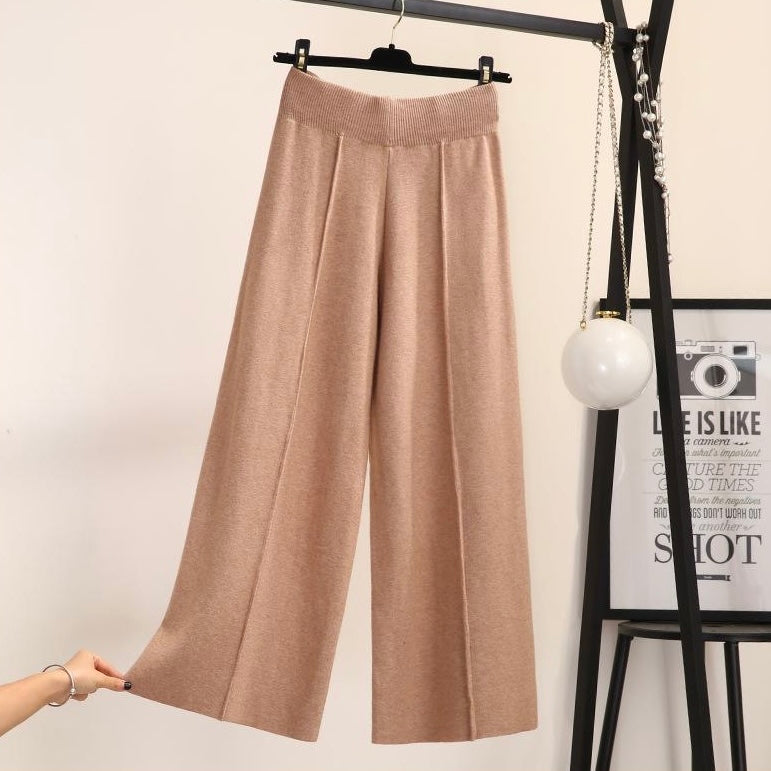 Garter Stitching Line Front Wide Leg Oversize Knitted Pants