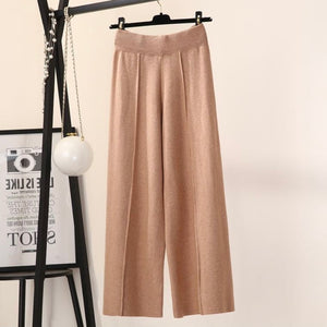 Garter Stitching Line Front Wide Leg Oversize Knitted Pants