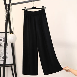 Garter Stitching Line Front Wide Leg Oversize Knitted Pants