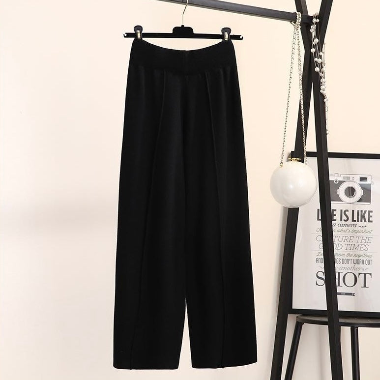 Garter Stitching Line Front Wide Leg Oversize Knitted Pants