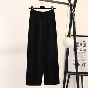 Garter Stitching Line Front Wide Leg Oversize Knitted Pants