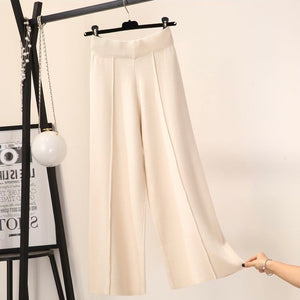 Garter Stitching Line Front Wide Leg Oversize Knitted Pants