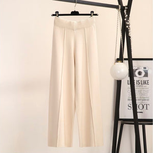 Garter Stitching Line Front Wide Leg Oversize Knitted Pants