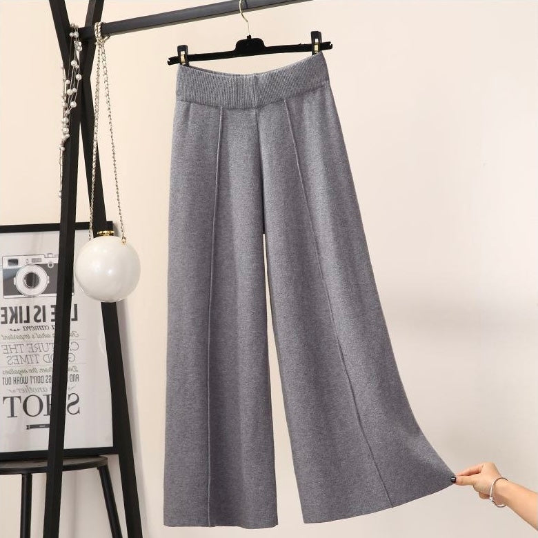 Garter Stitching Line Front Wide Leg Oversize Knitted Pants