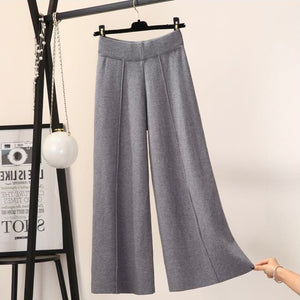 Garter Stitching Line Front Wide Leg Oversize Knitted Pants