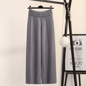 Garter Stitching Line Front Wide Leg Oversize Knitted Pants