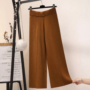 Garter Stitching Line Front Wide Leg Oversize Knitted Pants